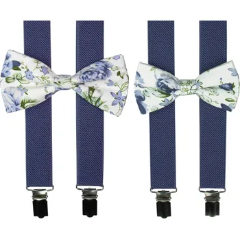 Motýlek Modrý denim set s květovaným motýlkem pro tátu a syna