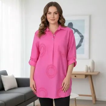 Dámská košile Dámská dlouhá růžová košile ze 100% bavlny P1629