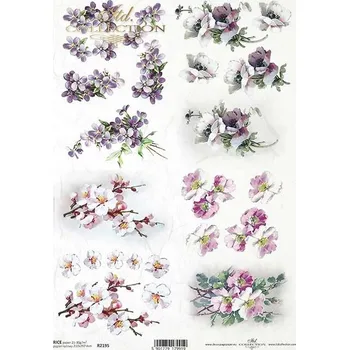 Umělecký papír Rýžový papír na decoupage ITD - Ovocné stromy, fialky - R2195