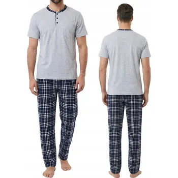 Pánské pyžamo Pánské pyžamo šedé 100% BAVLNA kostkované kalhoty krátký rukáv *XL