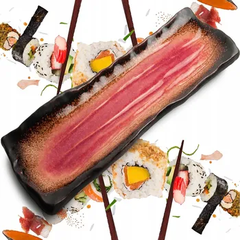 Talíř Keramický talíř na servírování sushi, hnědo-červený, obdélníkový, 32 x 11 cm