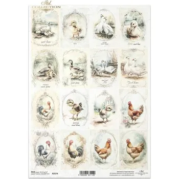 Umělecký papír Rýžový papír A4 pro tvoření ITD - Venkov, zvířátka v oválku - R2574