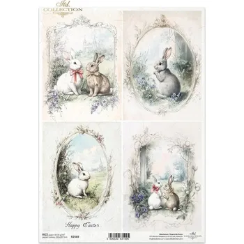 Umělecký papír Rýžový papír na decoupage ITD - Zajíci v oválku - R2569