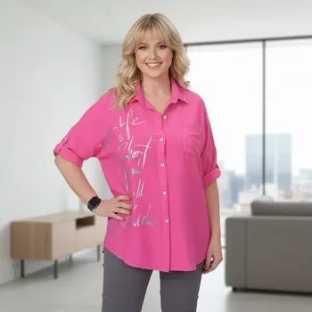 Dámská košile Dámská růžová dlouhá košile v nadměrné univerzální velikosti XL - XXXL P1804