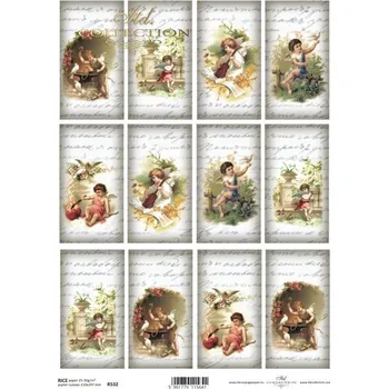 Umělecký papír Rýžový papír na decoupage ITD - Písmo, andílci - R0532