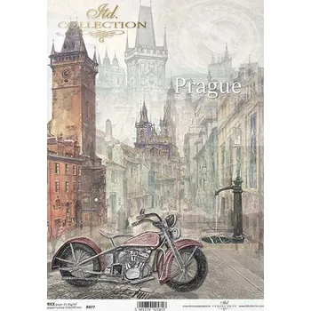 Umělecký papír Rýžový papír na decoupage ITD - Prague, motorka - R0877