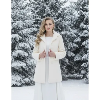 Dámský kožich Plyšový svatební kabát - ecru: BS-02 Vybraná velikost: 40