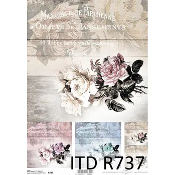 Umělecký papír Rýžový papír na decoupage ITD - Růže, písmo, více motivů - R0737