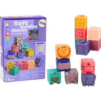 Výuková hračka Mamido Měkké vzdělávací kostky zvířata čísla písmena barevné 12 kusů