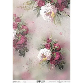 Umělecký papír Rýžový papír na decoupage ITD - Květiny, pivoňka - R1163