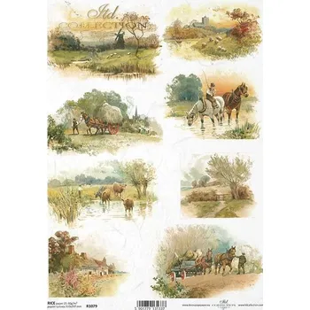 Umělecký papír Rýžový papír na decoupage ITD - Vesnice, příroda, stavení - R1079