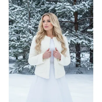 Dámský kožich Svatební kabátek z prošívané kožešiny - ecru: BS-04 Vybraná velikost: 40