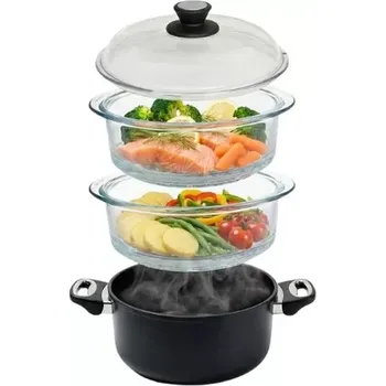 Hrnec Titan-diamantový parní hrnec SKK 20 cm / 12 cm – indukce, 2 parní nástavce a poklice