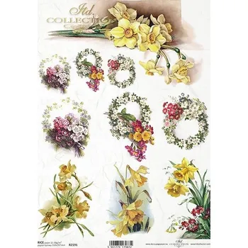 Umělecký papír Rýžový papír na decoupage ITD - Narcisy, primulky - R2191