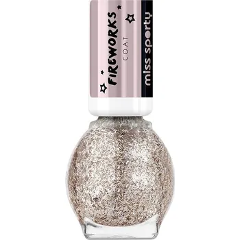Lak na nehty Miss Sporty, lak pre nechty Fireworks Coat so zlatými vločkami 3 The Glitters 7ml