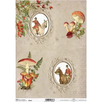 Umělecký papír Rýžový papír na decoupage ITD - Jezdec, kůň, houby, šípky - R1037