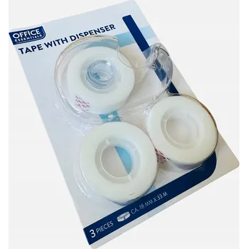 Průhledná kancelářská lepicí páska, 3 ks v balení s odvíječem