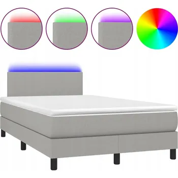 Postel Kontinentální postel světle šedá s matrací 120x190 cm a LED diodami