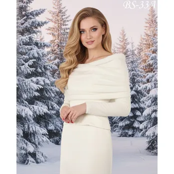 Dámský kožich Plyšová svatební pelerína s dlouhými rukávy ecru BS-33A Vybraná velikost: 40/42