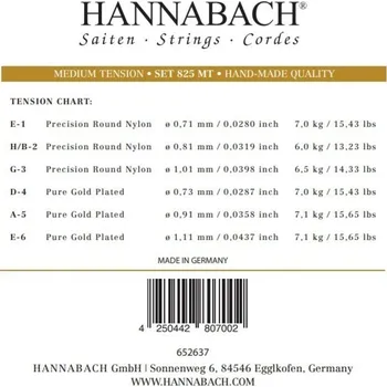 Struna pro kytaru a smyčcový nástroj Hannabach Struny pro Klasickou kytaru Serie 825 Medium tension Speciální pozlaceníG3 8253MT 92201