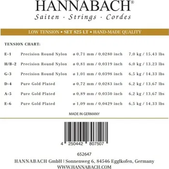 Strunný nástroj Hannabach Struna pro klasickou kytaru série 825 Low tension Speciální pozlaceníH/B2 8252LT 5893