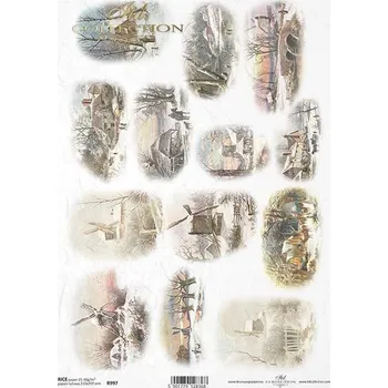 Výtvárné potřeby Rýžový papír na decoupage ITD - Zimní krajinky, mlýny - R0997