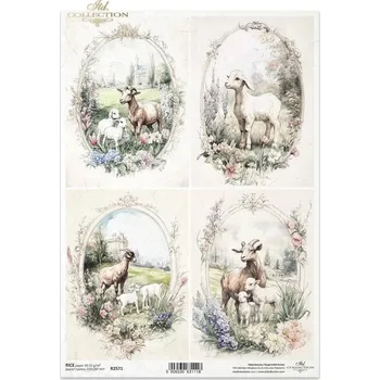 Umělecký papír Rýžový papír na decoupage ITD - Kozy v oválku - R2571