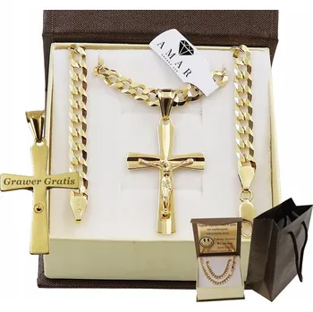 Řetízek Zlatý PLNÝ Pánský ŘETÍZEK PANCR S KŘÍŽKEM RYZOST 925 585 GRAVÍROVÁNÍ DÁREK