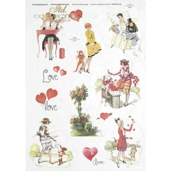 Výtvárné potřeby Rýžový papír A4 pro tvoření ITD - Love, láska, amor, srdíčka - R0294