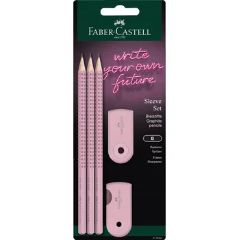 Grafitová tužka FABER-CASTELL Sada tužek Grip 3 ks + guma + ořezávátko Sleeve Rose