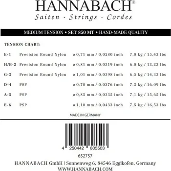 Strunný nástroj Hannabach Struny pro klasickou kytaru série 850 Medium tension PSPH/B2 8502MT 5962