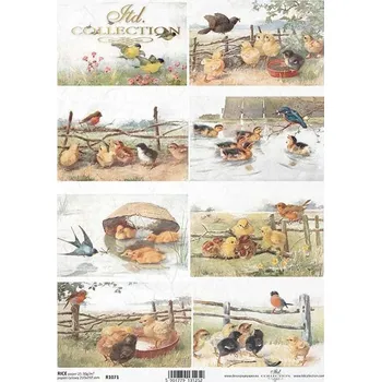 Umělecký papír Rýžový papír na decoupage ITD - Kuřátka, pole, jaro - R1071