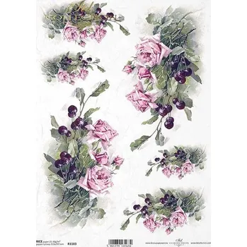 Výtvárné potřeby Rýžový papír na decoupage ITD - Růže, višně - R1103