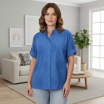 Dámská košile Dámská modrá bavlněná košile uni velikost L - XXL P1622