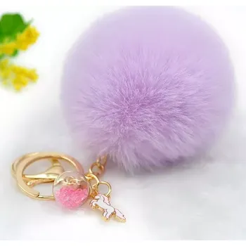 MyFluffie Chlupatá klíčenka PomPom Jednorožec s krystalky fialová
