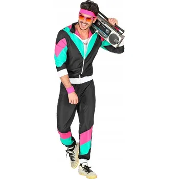 Karnevalový kostým OBLEČENÍ TEPLÁKOVKA ČERNÉ RETRO TEPLÁKY LÉTA 70 80 KOSTÝM DISCO PŘEVLEK XXL