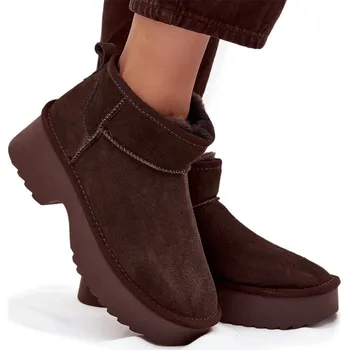 Dámská zimní obuv Dámské sněhule z přírodní semiše, zateplené kožíškem, čokoládové, velikost 37