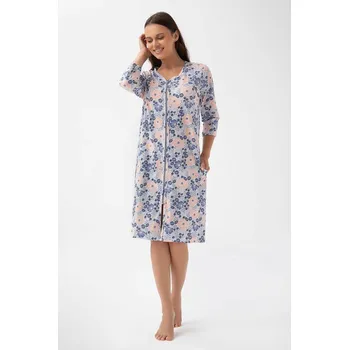 Dámský župan Dámský bavlněný župan Luna s květinovým a leopardním vzorem, šedomodrá L i384_44795017