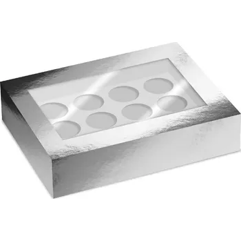 Jednorázové nádobí Krabice na 12 ks mufinů stříbrná 2 ks