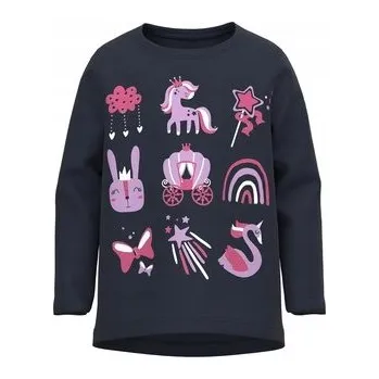 Dívčí tričko Name it dětské tričko s dlouhým rukávem bavlna modré, velikost 98