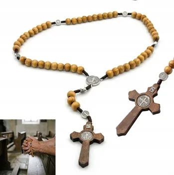 Růženec RŮŽENEC k modlitbě ze DŘEVA ručně vyráběný tradiční s křížem velký