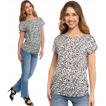 Dámská halenka DÁMSKÁ BLŮZKA S KRÁTKÝM RUKÁVEM S KVĚTINOVÝM VZOREM PLUS SIZE MORAJ BÍLÁ XXL