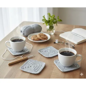 Svíčka Háčkovaná sada 4 ks podložek - šedé