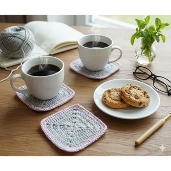 Svíčka Háčkovaná sada 4 ks podložek - šedé se světle fialovým