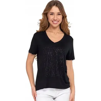 Dámské tričko DÁMSKÉ TRIČKO TRIČKO VOLNÁ VISKÓZA MORAJ ČERNÝ POTISK KRÁTKÝ RUKÁV 3XL