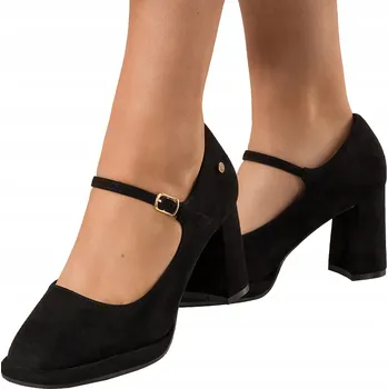 Dámské lodičky Lodičky s páskem Mary Jane na sloupkovém podpatku, kožená stélka, černé, velikost 37