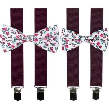 Motýlek Bordó set s květovaným motýlkem pro tátu a syna