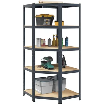 Dílenský regál vidaXL 5patrový rohový regál antracitový ocel a kompozitní dřevo