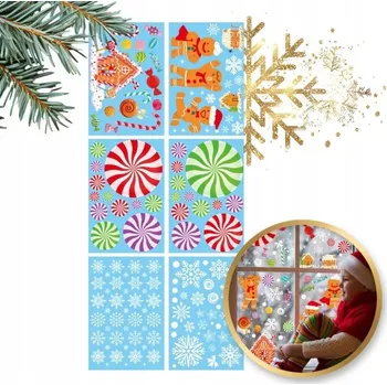 Vánoce Vánoční barevné nálepky na okno, 6 archů 20 x 30 cm NKD14