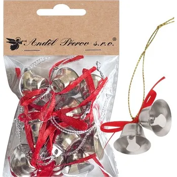 Stuha Dvojité zvonečky stříbrné 4 x 2 x 2 cm set, 6 setů v sáčku 47006